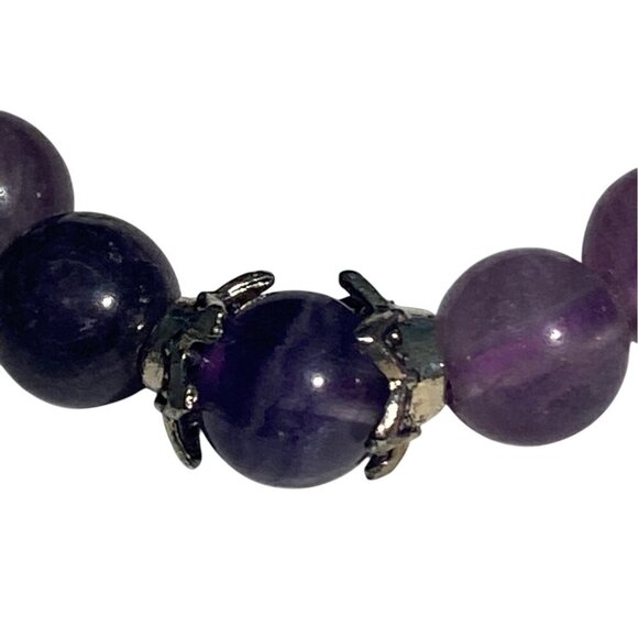 Amethyst Gemstone Stretch Bracelet With Claw Accent Bead Fashion Jewelry Purple - Picture 3 of 5